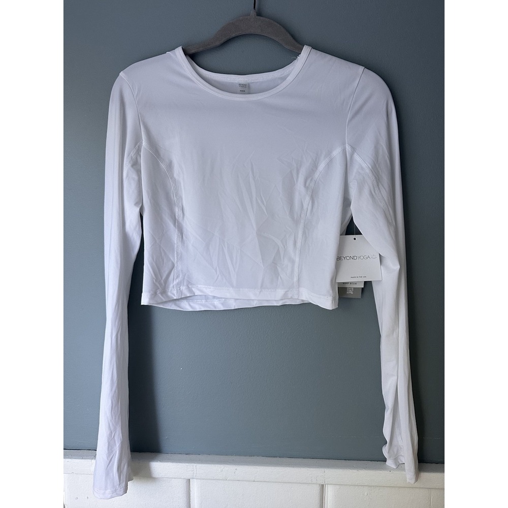 Beyond Yoga Powerbeyond Lite Air Shield Cropped Long Sleeve Top White SZ M NWT